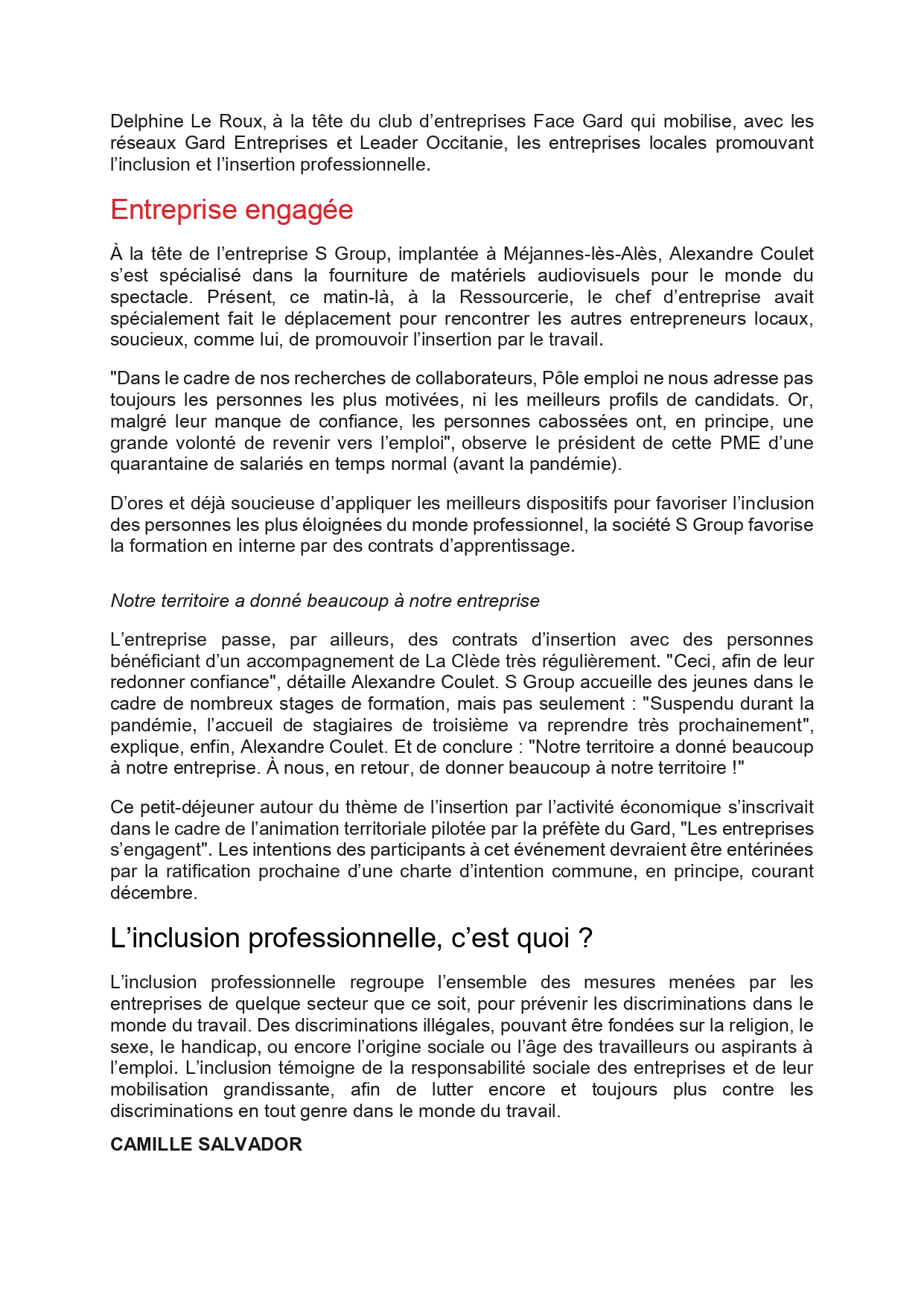 Linclusion professionnelle objectif commun des entrepreneurs du Gard page 0002